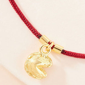 Fortune Cookie String Bracelet (Burgundy) - Gold